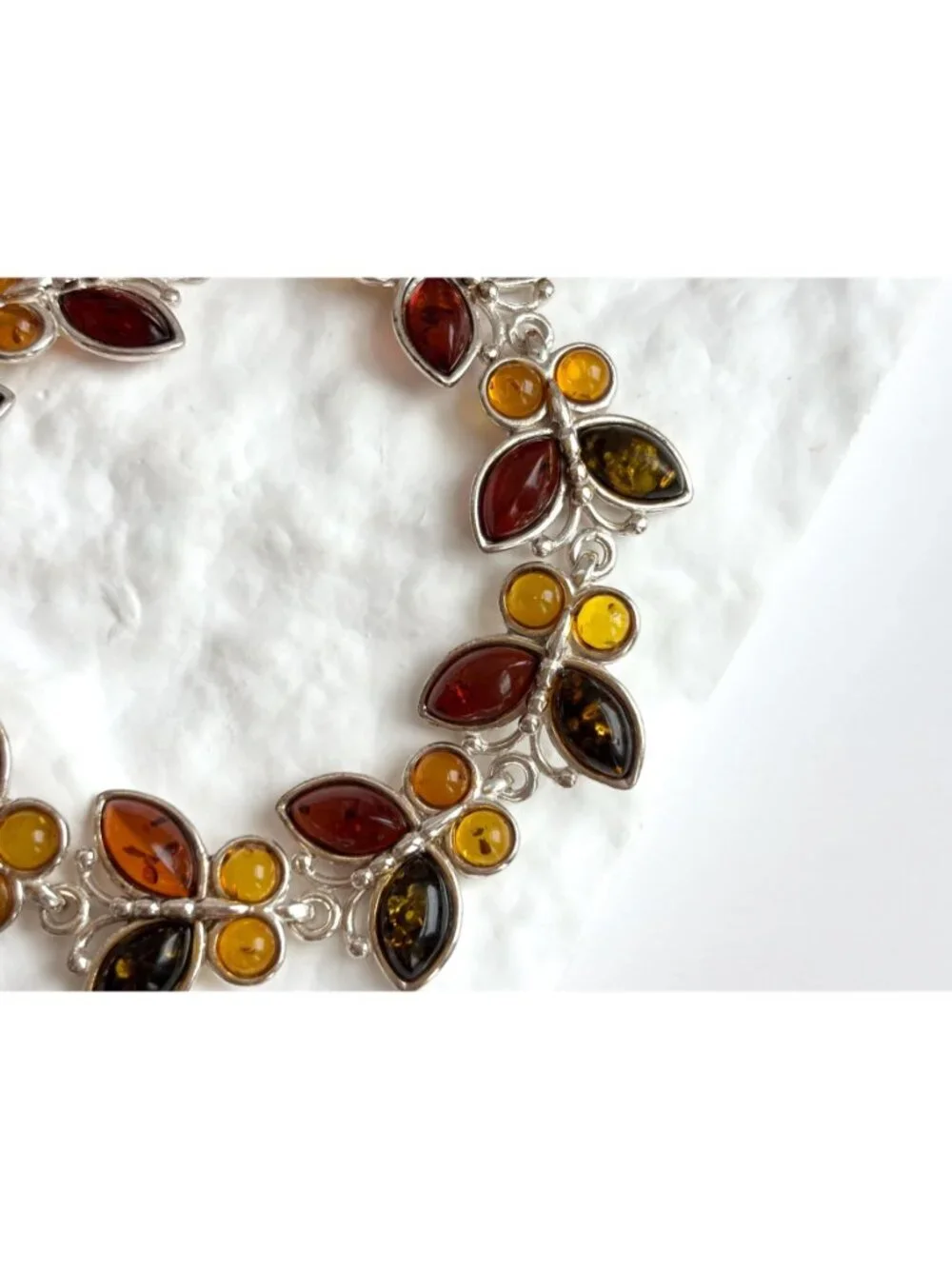 Baltic Amber Butterfly Figural Chainlink Sterling Silver 925 Vintage Bracelet